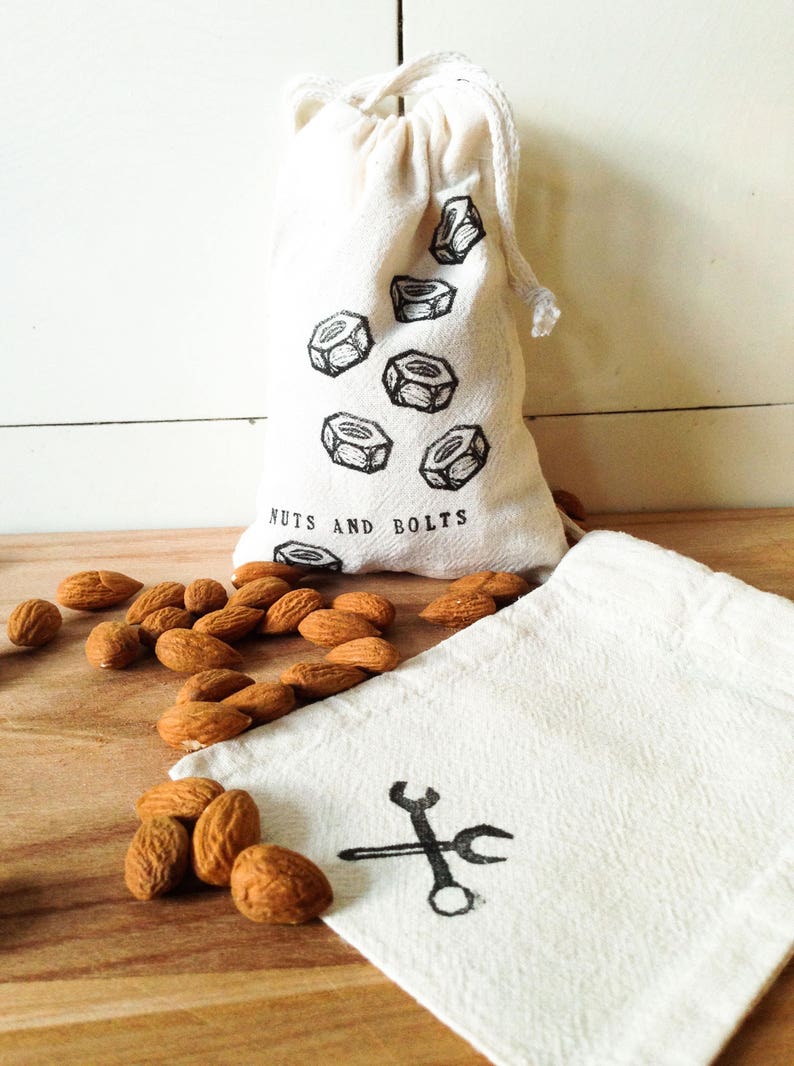 Nuts and Bolts /// Snack Bag /// Handstamped /// Produce Bag /// Nutbag /// Zero Waste image 3