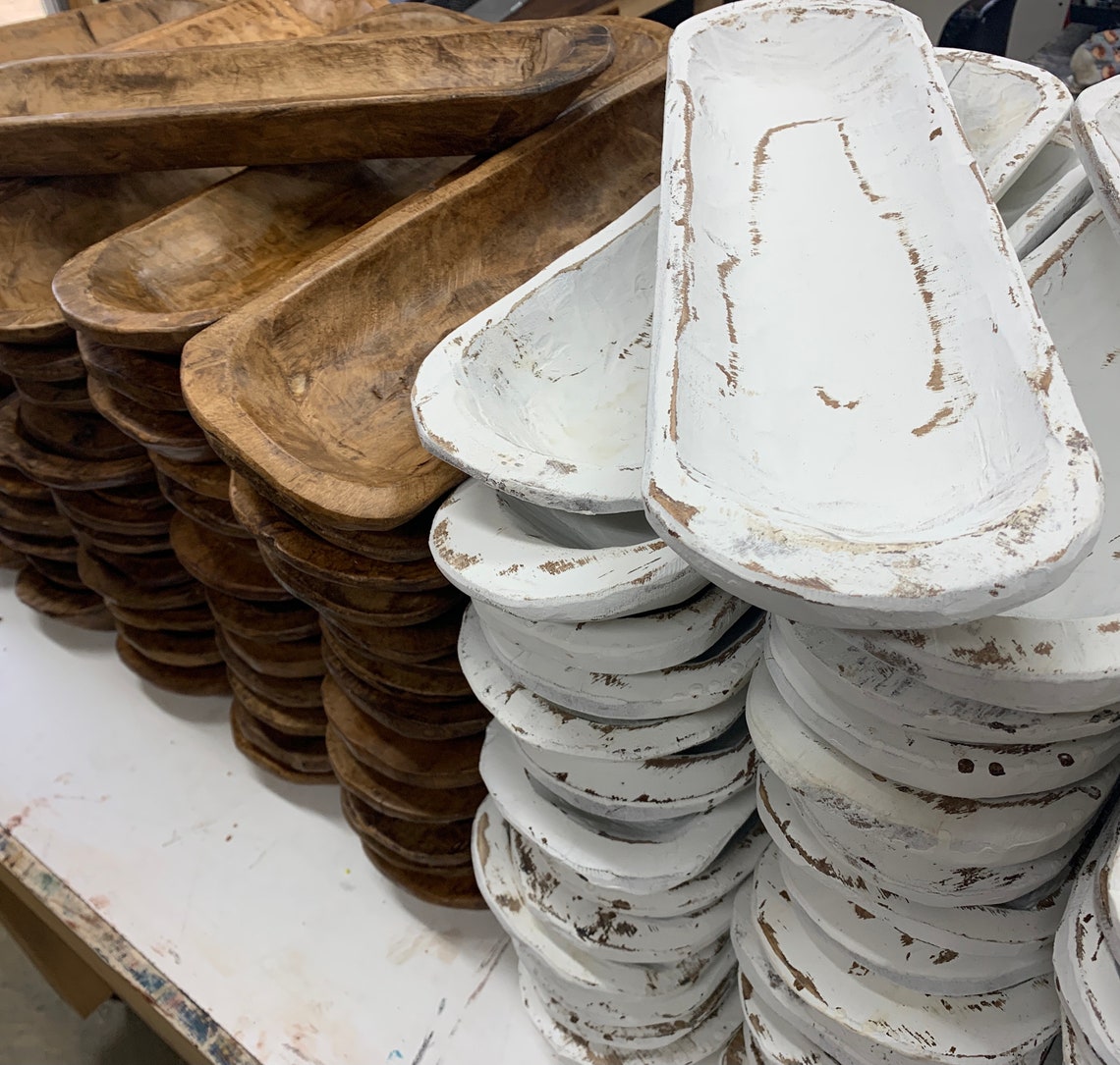 20 Rustic Wood Dough Bowls Handmade Distressed White Etsy