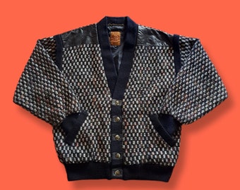 Vintage "Cosi" Knit Leather Trim Cardigan Sweater - 90's