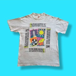 Vintage &quot;Indianapolis&quot; Neon Graphic T-shirt - 1990