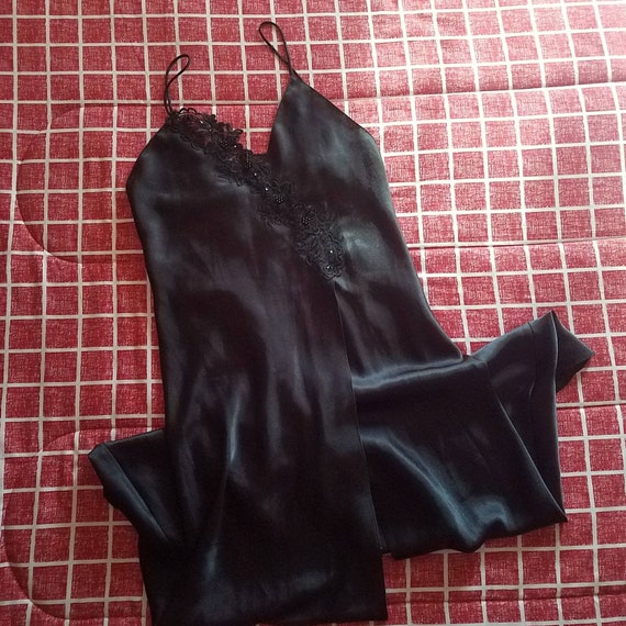 RARE Vintage Black Satin "Teddy" Slip Dress - 80's