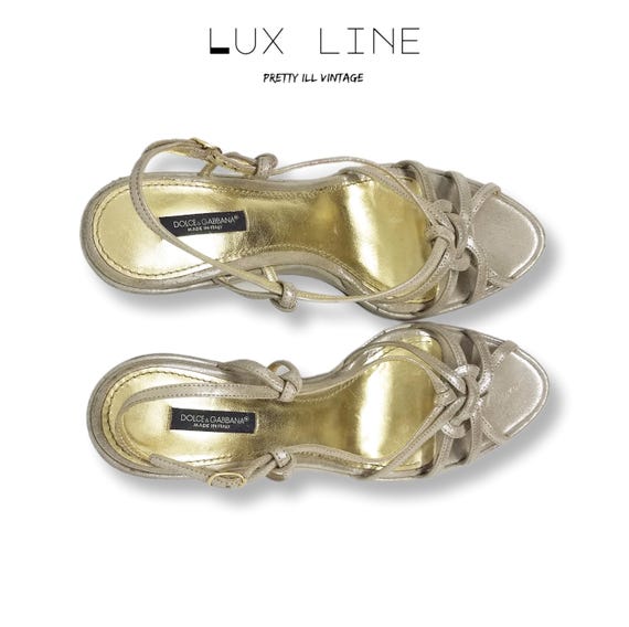 Dolce & Gabbana GOLD LEATHER HEELED SANDALS サンダル ロゴ Dolce and Gabbana Logo Heel Ankle Strap Sandal | eBay