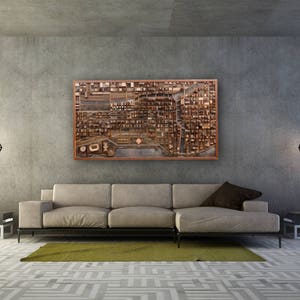 Chicago wood cityscape artwork made entirely out of old reclaimed wood, large wood wall art image 3
