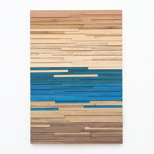 Transition Blue Wood Wall Art: Reclaimed Gradient Design (22x32)