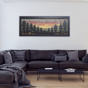 Sunset Valley Forest Wall Art: Reclaimed Wood & Metal Pine Trees