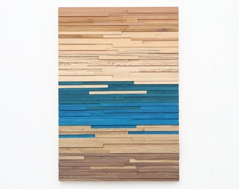Transition Blue Wood Wall Art: Reclaimed Gradient Design (22x32)