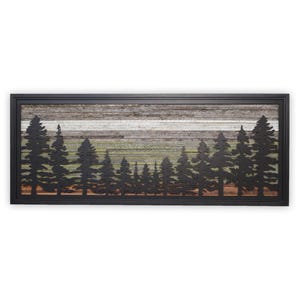 Metal Pine Tree Forest Wall Art: Reclaimed Wood & Black Finish