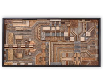 Circuit Board Wood Wall Art: Reclaimed Hardwood Sculpture