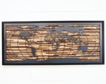 Art Murale En Bois Création De Carte De Monde Faite De Vieux