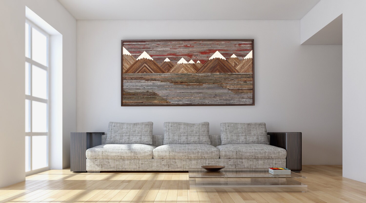 Wood wall art of a Fiery Sunset Mountain landscape Different Etsy
