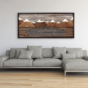 Wood wall art, Mountain landscape, SALE 40% off with FREE SHIPPING 48" L x 21.75" H,