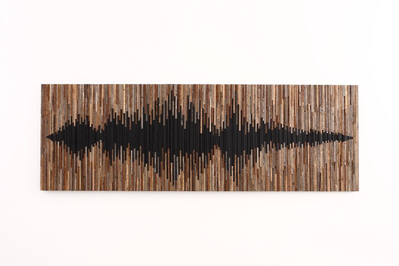 Reclaimed Wood Soundwave Wall Sculpture – Large Abstract Wood Art Frameless