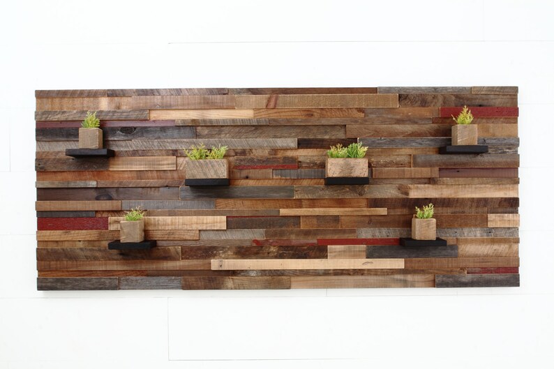 Wood Wall Art With Floating Wood Shelves Made of Reclaimed Etsy