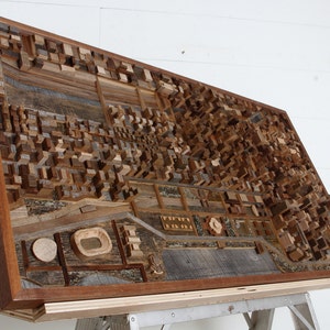 Chicago wood cityscape artwork made entirely out of old reclaimed wood, large wood wall art image 5