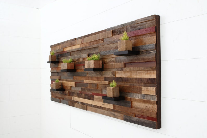 Wood Wall Art With Floating Wood Shelves Made of Reclaimed Etsy