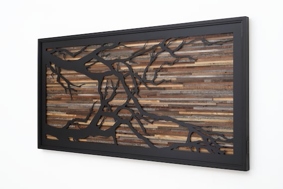 Metal Tree Branch Wall Art Reclaimed Wood - Large Wood Wall Art Pictures