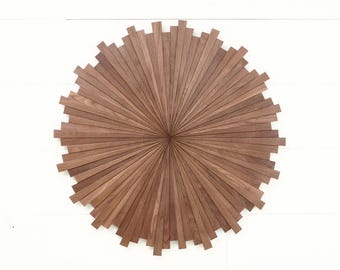 Starburst wood wall art, made of Black Walnut, Mid Century art.