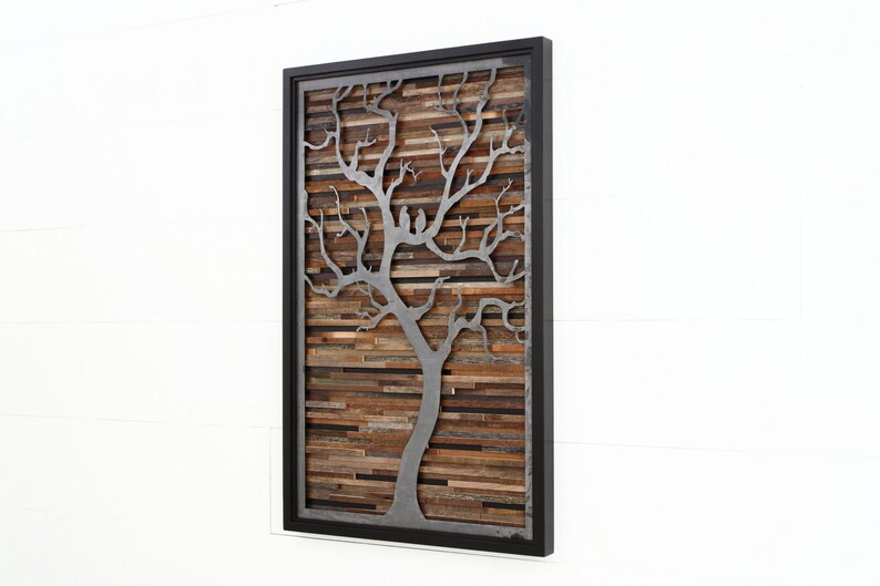 Wood Wall Art Metal Tree Large Wall Art Wood Wall Sculpture Etsy