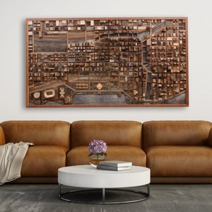 Chicago wood cityscape artwork made entirely out of old reclaimed wood, large wood wall art image 7