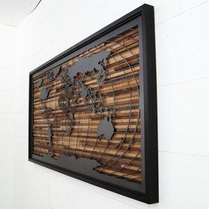 Metal & Wood World map artwork, Large wall art, wood wall sculpture, metal world map image 3