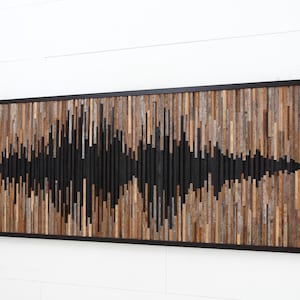 Reclaimed Wood Soundwave Wall Sculpture – Large Abstract Wood Art image 3