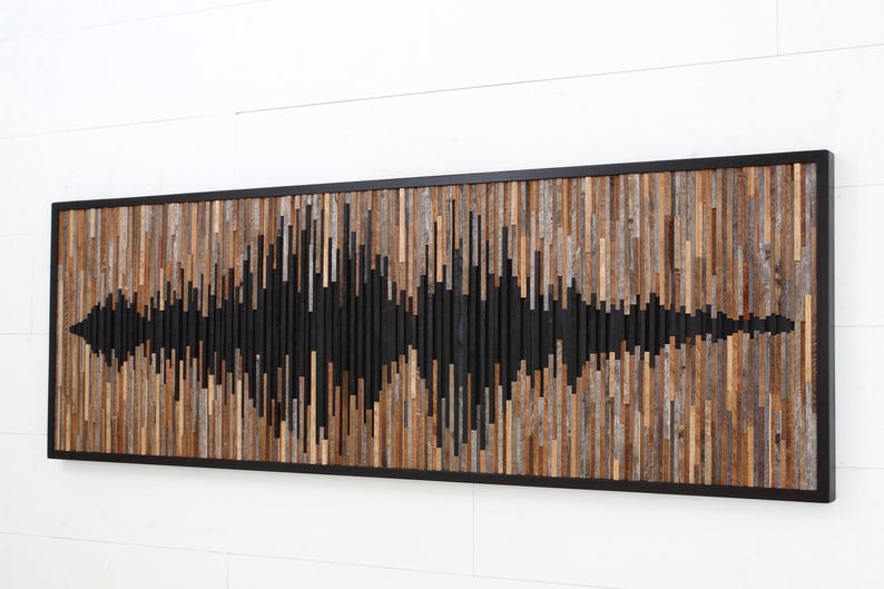 Reclaimed Wood Soundwave Wall Sculpture – Large Abstract Wood Art image 3