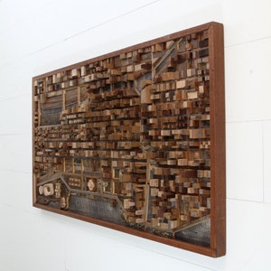 Chicago wood cityscape artwork made entirely out of old reclaimed wood, large wood wall art image 6