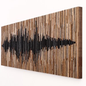 Reclaimed Wood Soundwave Wall Sculpture – Large Abstract Wood Art image 7