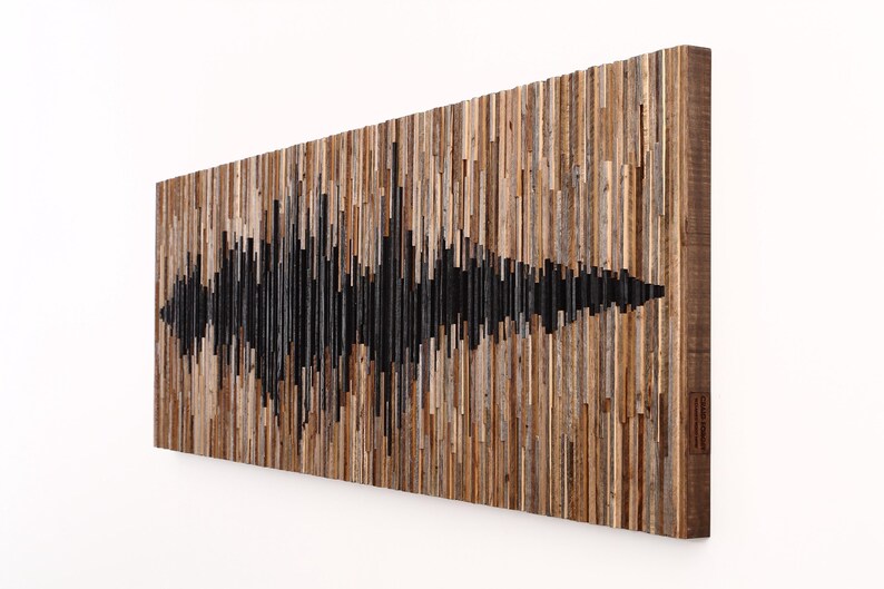 Reclaimed Wood Soundwave Wall Sculpture – Large Abstract Wood Art image 7
