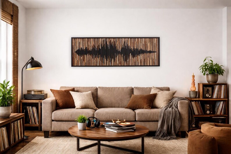 Reclaimed Wood Soundwave Wall Sculpture – Large Abstract Wood Art image 2