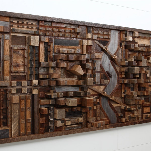 Reclaimed wood city scape wall art 51-1/2"x25-3/4"x4-3/4" made of old barnwood
