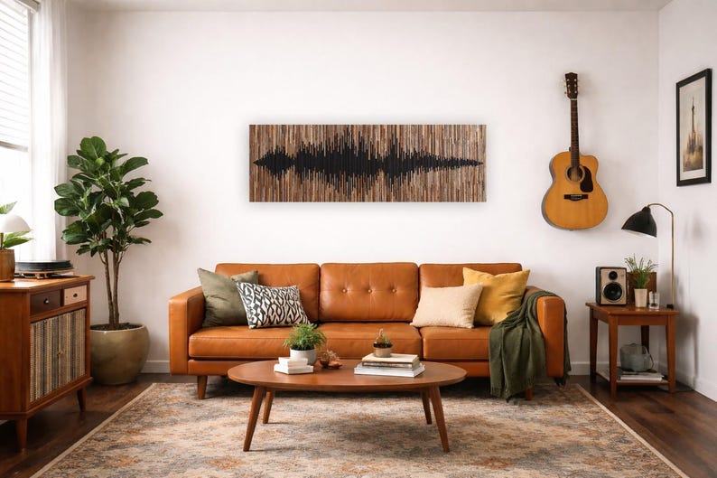 Reclaimed Wood Soundwave Wall Sculpture – Large Abstract Wood Art image 9