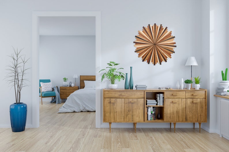 Arte de pared de madera Starburst, Natural 2, arte de pared grande, arte de madera, arte circular, imagen 6