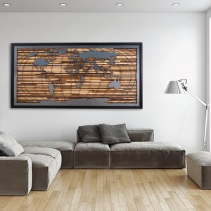 Metal & Wood World map artwork, Large wall art, wood wall sculpture, metal world map image 5