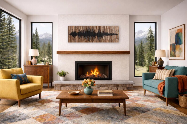 Reclaimed Wood Soundwave Wall Sculpture – Large Abstract Wood Art image 10