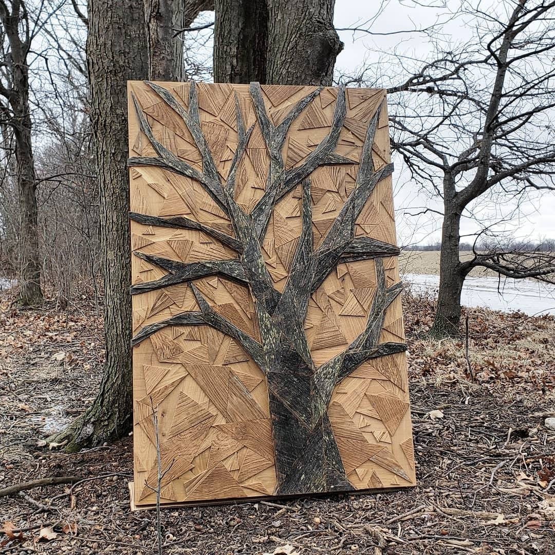 Oak Tree, Geometric Wood Tree Art, Large Wood Wall Art, Reclaimed Wood