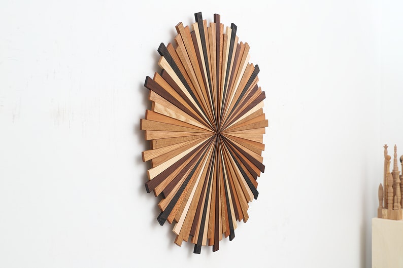 Arte de pared de madera Starburst, Natural 2, arte de pared grande, arte de madera, arte circular, imagen 4