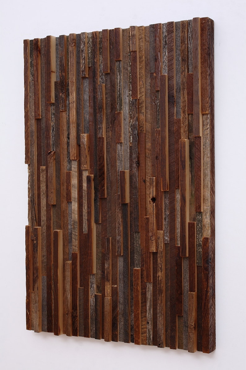 Reclaimed wood wall art, 3 peice set made of barnwood, Large art, wood wall sculpture image 2