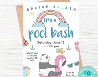 EDITABLE Pool Party Invitation / Pool Party Birthday Invitation / Pool Invitation / Pool Invite Template Download / Splish Splash / 5x7