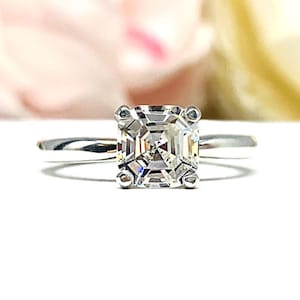 Asscher Cubic Zirconia Engagement Ring – 5mm, 6mm, Sterling Silver
