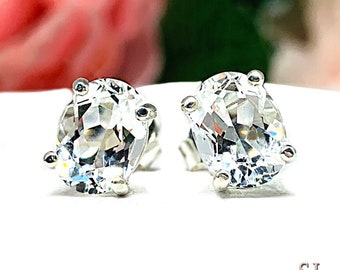 Oval-Cut White Topaz Stud Earrings • 7x5mm—9x7mm, Sterling Silver