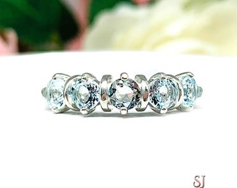 Sky Blue Topaz 5-Stone Ring • 4mm, Sterling Silver, Size 7