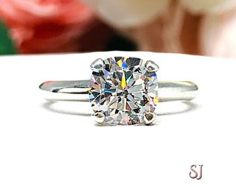Cushion-Cut CZ Engagement Ring • 8mm, Sterling Silver, Size 8