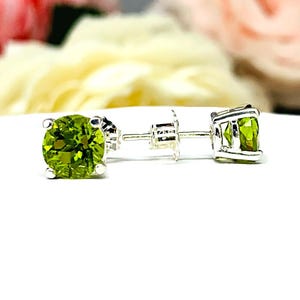 Round Peridot Stud Earrings - 6mm natural gemstones - Sterling silver settings - August birthstone gift