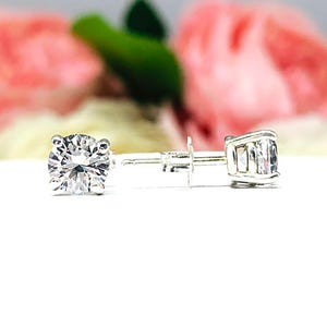 Round Lab White Sapphire Stud Earrings – 5mm-8mm, Sterling Silver