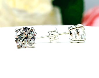 Round-Cut CZ Stud Earrings • 5mm—8mm, Sterling Silver