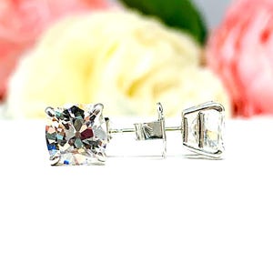 Old Mine Cut OMC CZ Stud Earrings - 6A quality near colorless czs - Three size options - Sterling silver or 14k gold settings