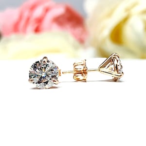 Moissanite Stud Earrings – 14k Rose Gold, Round Martini, 5mm-7mm
