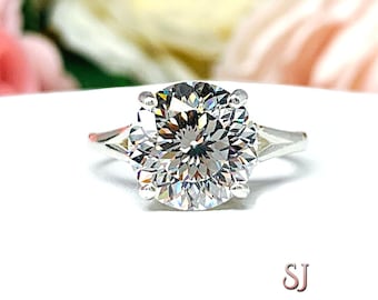 Round-Cut Portuguese CZ Engagement Ring • 10mm, Sterling Silver, Size 7