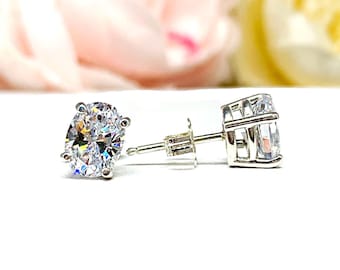 Oval-Cut CZ Stud Earrings • 6x4mm—9x7mm, Sterling silver